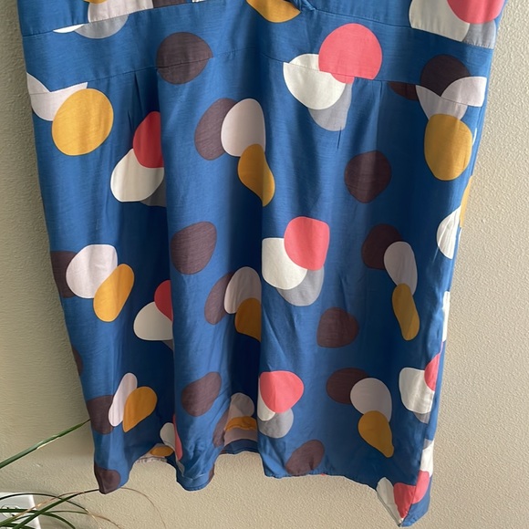 Boden Blue Polka Dot Silk Blend Short Sleeve Dress With Neck Ruffle Size U.S. 14 - Picture 3 of 11